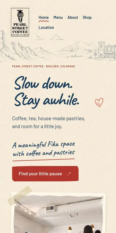 Actual Pearl Street Coffee mobile website