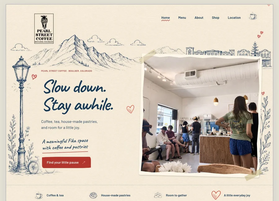 Actual Pearl Street Coffee desktop website